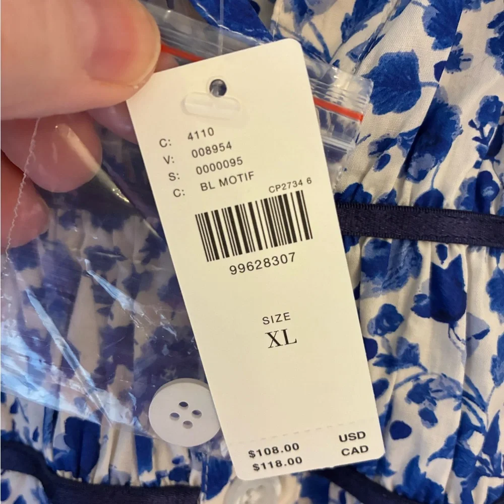 NWT Anthropologie Maeve Leandra Shirred Yoke Shirt Blue White Floral Cotton XL - Picture 7 of 11